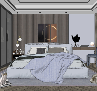 现代轻奢卧室su草图模型下载