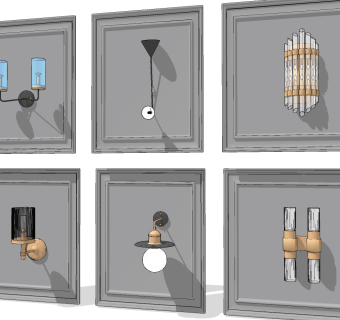 新中式时尚壁灯组合su草图模型下载