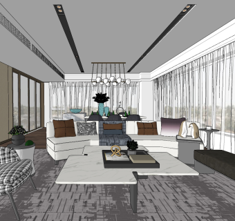 现代轻奢客厅su草图模型下载