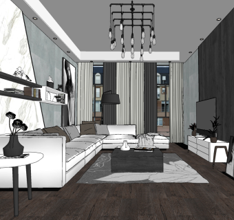 北欧现代客厅su草图模型下载