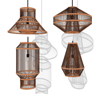 新中式日式藤编小吊灯su草图模型下载