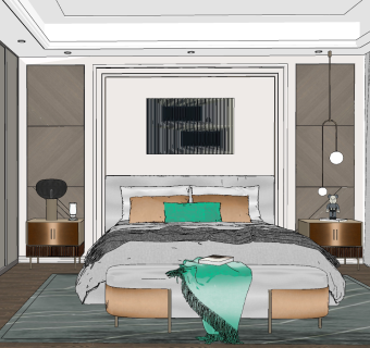 现代轻奢卧室su草图模型下载