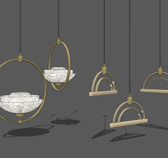 现代艺术吊灯金属小吊灯su草图模型下载