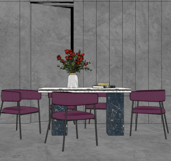 现代餐桌椅su草图模型下载