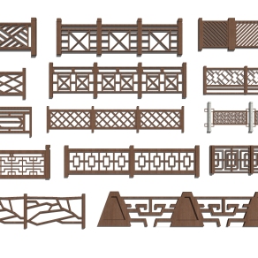 现代新中式实木栅栏栏杆，护栏木栏杆扶手su草图模型下载