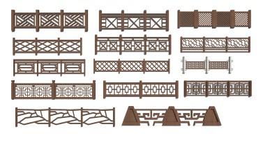 现代新中式实木栅栏栏杆，护栏木栏杆扶手su草图模型下载