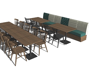 现代餐馆餐厅<em>餐桌椅</em>，皮革<em>卡座</em>su草图模型下载