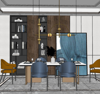 现代轻奢餐厅，餐桌椅