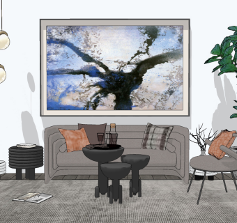 北欧现代沙发组合su草图模型下载