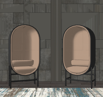 现代单人异形高靠背，沙发，蛋壳沙发su草图模型下载