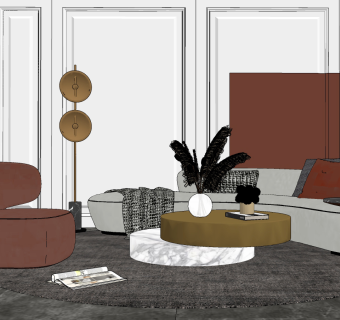 现代轻奢异形沙发组合su草图模型下载