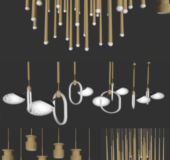 现代金属球星小吊灯su草图模型下载