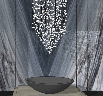 新中式艺术水晶吊灯，吊件，水景su草图模型下载