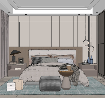 现代卧室su草图模型下载