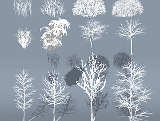现代<em>树</em>，雪景<em>冬季</em>植物<em>树</em>su草图模型下载