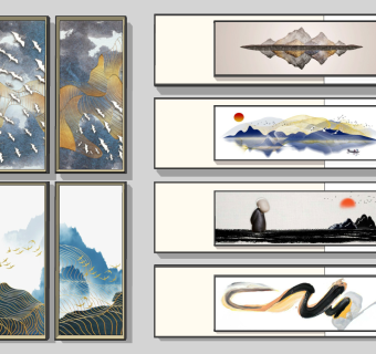 新中式装饰画挂画su草图模型下载