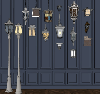 欧式户外灯su草图模型下载