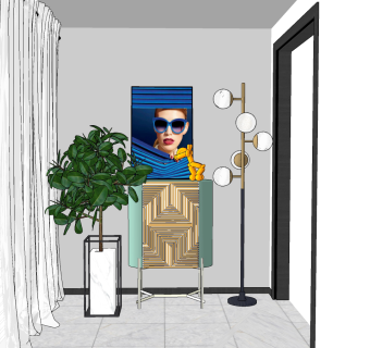 北欧现代边柜su草图模型下载