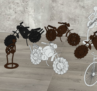 现代工业风金属小人，摩托车雕塑雕像su草图模型下载