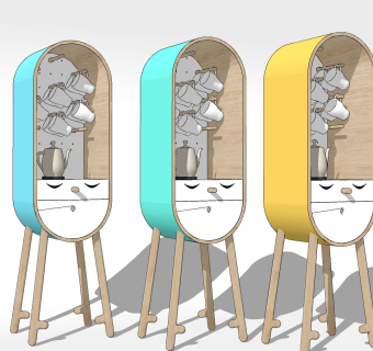 北欧现代儿童卡通造型边柜su草图模型下载