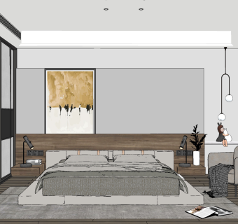 现代简约卧室su草图模型下载