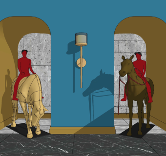 骑马的人物雕塑，雕像su草图模型下载