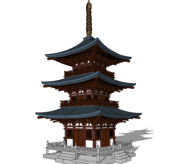 中式古建塔楼佛塔su草图模型下载