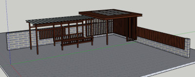 03新中式廊架，遮阳棚，su草图模型下载