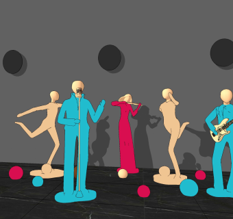 现代抽象人物雕塑雕像，音乐小人su草图模型下载