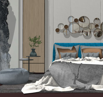 现代轻奢卧室su草图模型下载