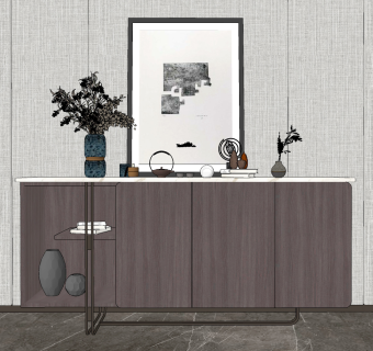 新中式边柜，餐边柜su草图模型下载