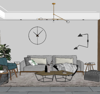 北欧，客厅餐厅su草图模型下载