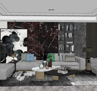 现代轻奢客厅su草图模型下载