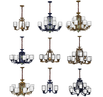 铁艺金属吊灯组合su草图模型下载