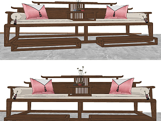 新古典实木沙发组合su草图模型下载