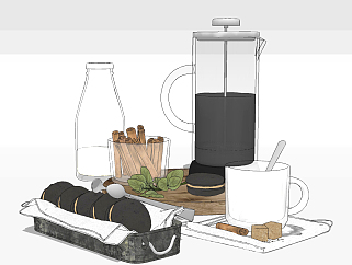 <em>蛋糕</em>咖啡牛奶食物组合su草图模型下载