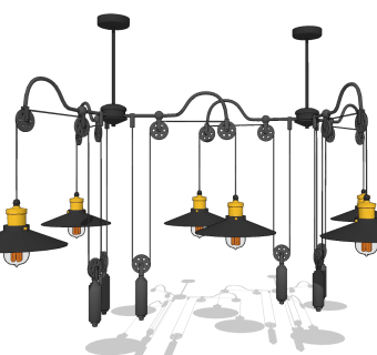 工业风铁艺滑轮吊灯组合su草图模型下载