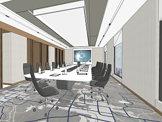 现代<em>会议室</em>，会议桌椅su草图模型下载