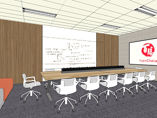 现代<em>会议室</em>，会议桌椅su草图模型下载