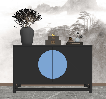 新中式玄关柜su草图模型下载