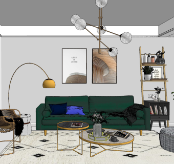 北欧现代客厅su草图模型下载