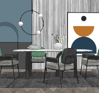 北欧餐桌椅组合su草图模型下载