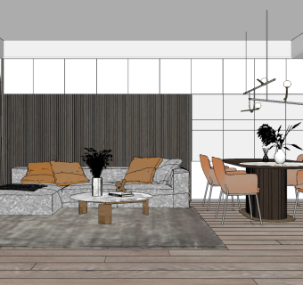 北欧现代客餐厅su草图模型下载