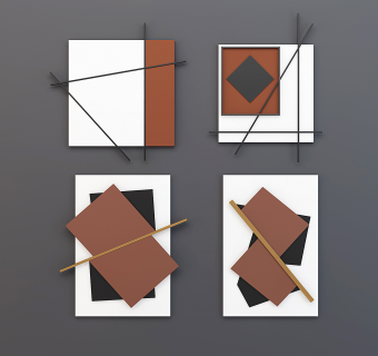 现代创意墙饰挂件，立体画su草图模型下载