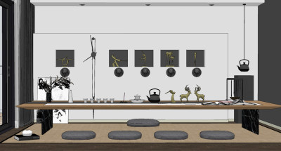 现代新中式榻榻米茶室su草图模型下载