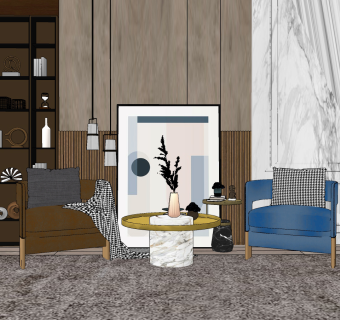 现代单人沙发组合su草图模型下载