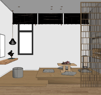 日式榻榻米茶室su草图模型下载