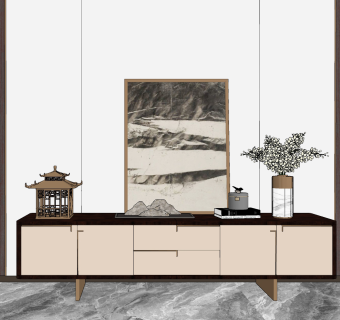 新中式电视柜su草图模型下载