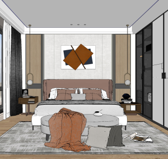 现代轻奢卧室su草图模型下载