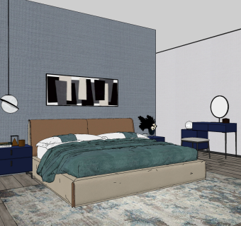 现代简约卧室su草图模型下载